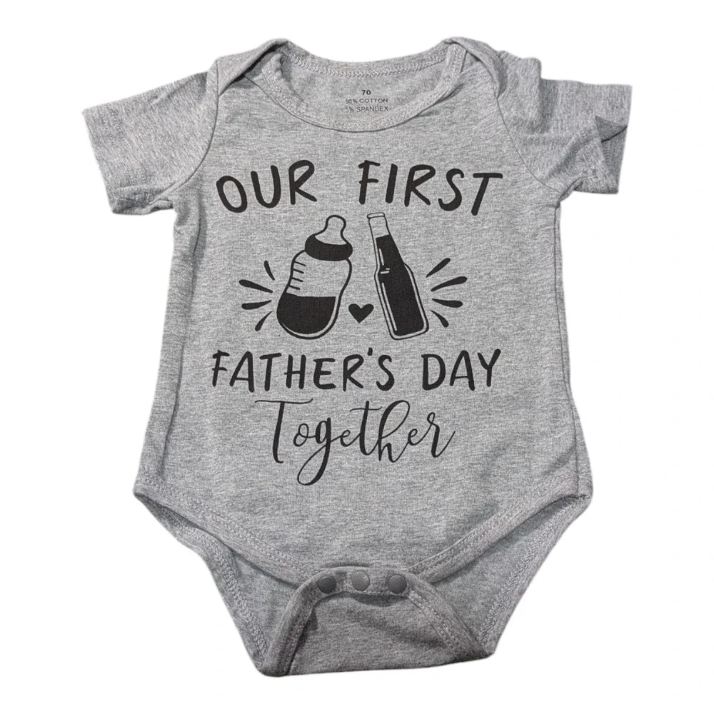 Baby Clothes - Funny Humor - Our First Fathers Day  - 6-9 Month - One piece